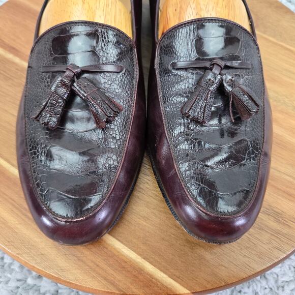 Vtg Salvatore Ferragamo Maroon Ostrich Leg Exotic Tassel Slip On Loafer Mens 9 D - Picture 6 of 15